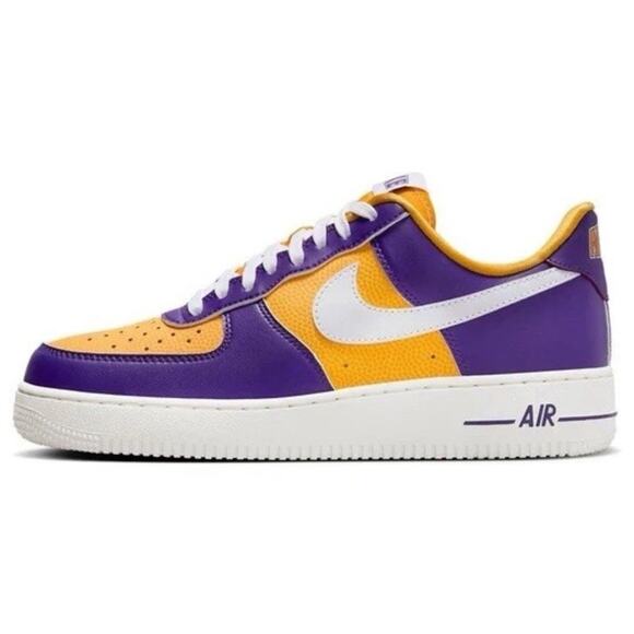 Sz 9 Wmn NIKE Air Force 1 '07 SE Court Purple University Gold Yellow FJ1408-500 - Picture 3 of 8